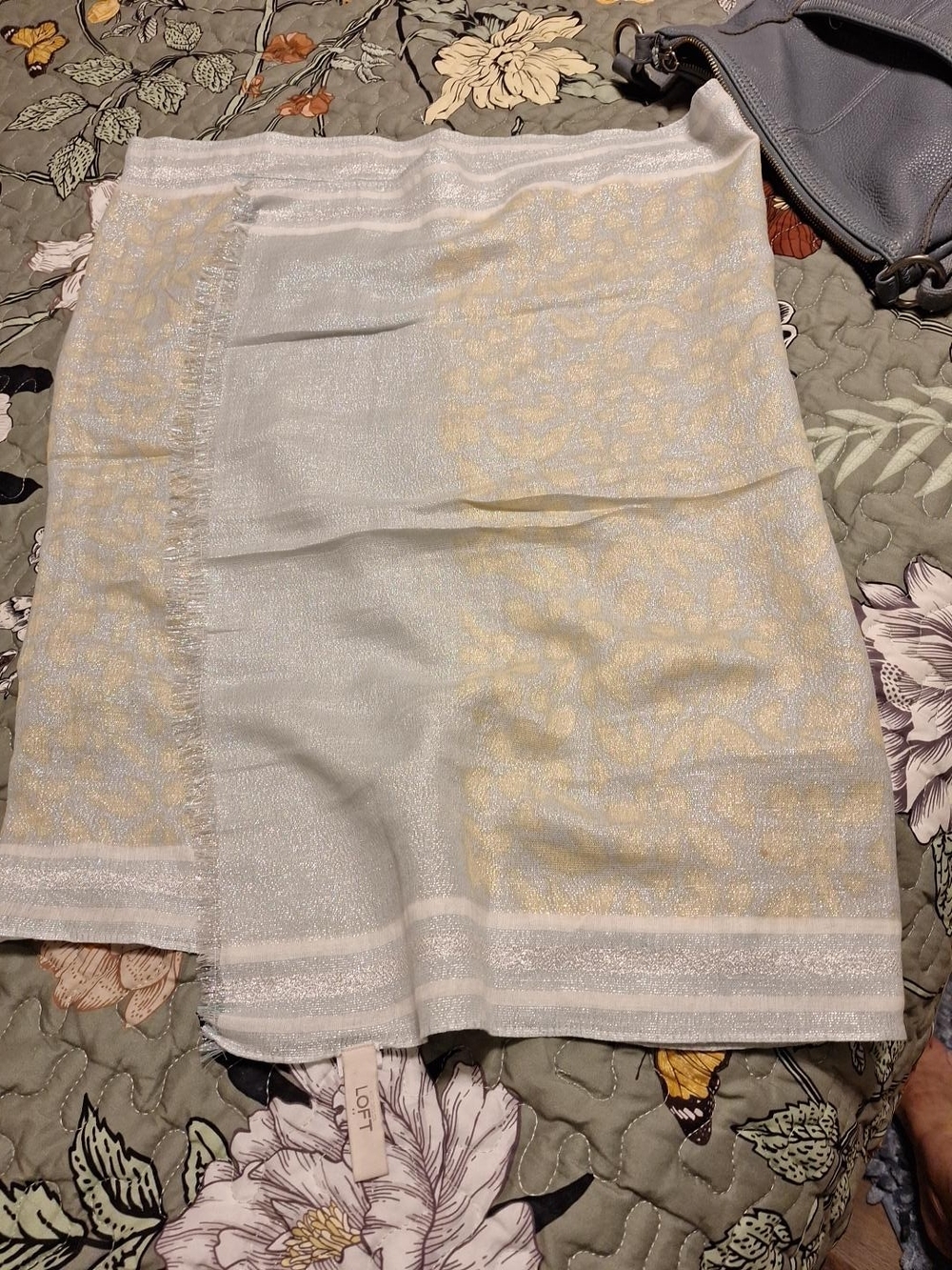 LOFT Pale Blue Scarf with Soft Yellow Jacquard